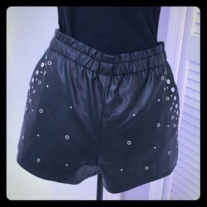 Faux leather shorts.